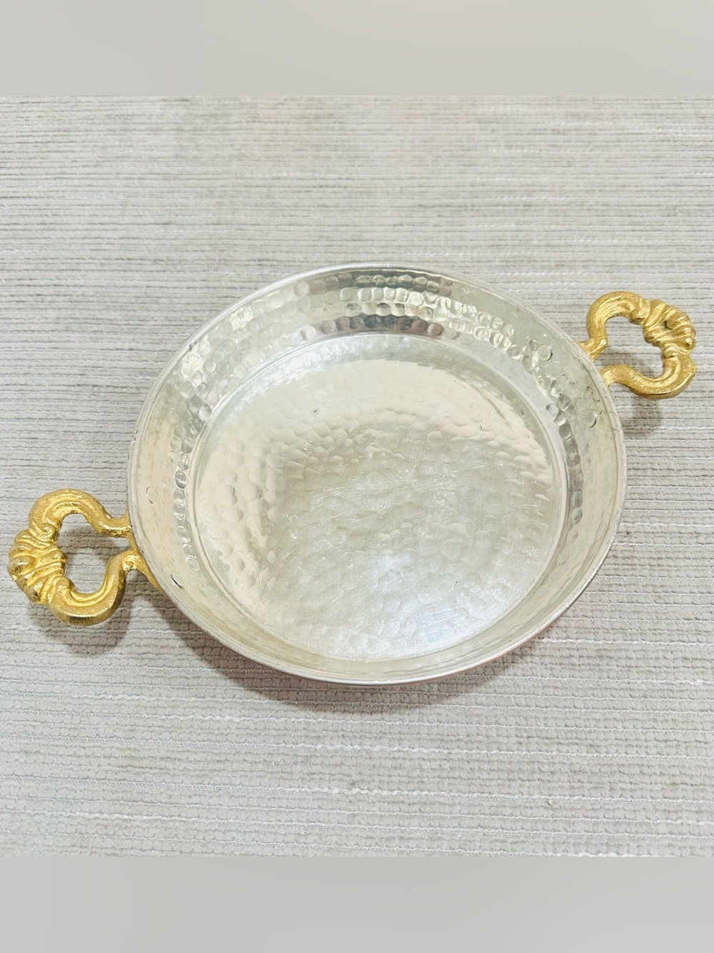 Traditional Hand Hammered Copper Pan - Brass Handles - Possibly Turkish
